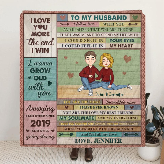 Personalized To My Husband Fleece Throw Blanket/Quilt - Valentines Gift Idea From Wife To Husband - I Wanna Grow Old With You