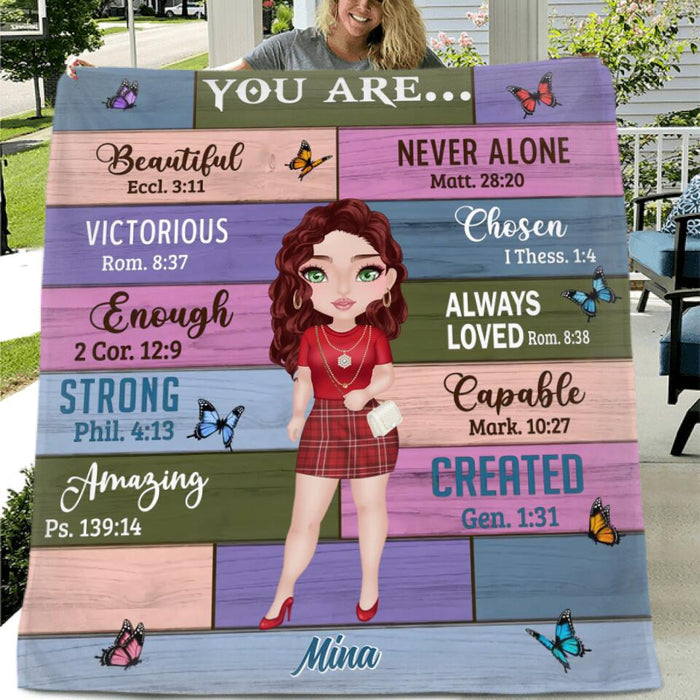 Personalized Daughter Bible Verses Fleece Throw Blanket/Quilt/Pillow Cover - Gift Idea For Daughter - God Says You Are