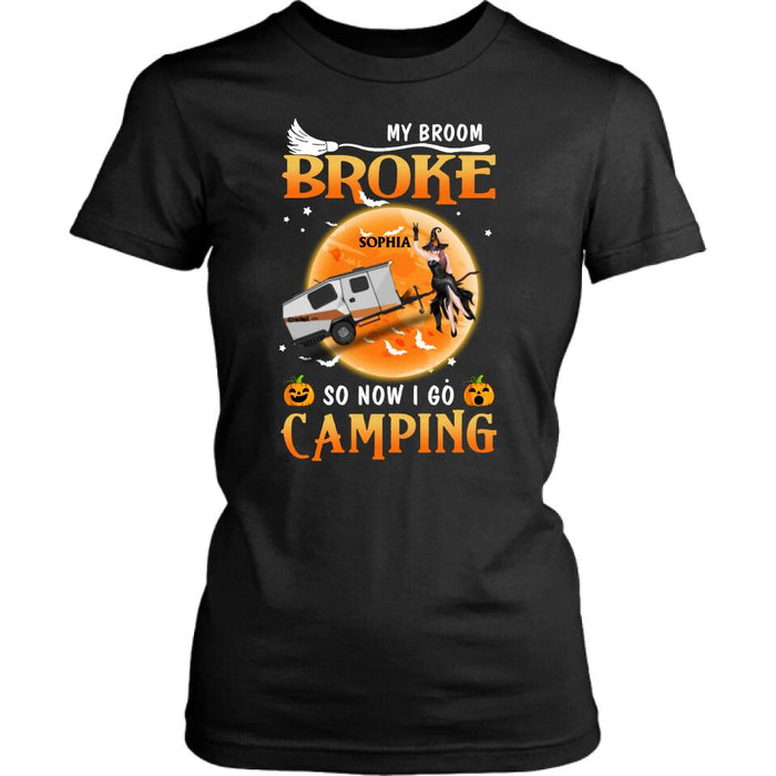 Personalized Camping Witch T-Shirt/Hoodie/Long Sleeve/Sweatshirt - Gift Idea For Halloween/Birthday - My broom broke so now I go camping