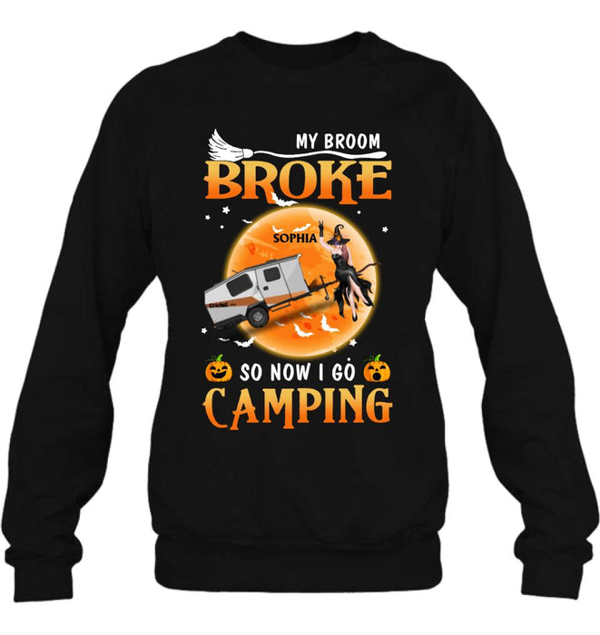 Personalized Camping Witch T-Shirt/Hoodie/Long Sleeve/Sweatshirt - Gift Idea For Halloween/Birthday - My broom broke so now I go camping