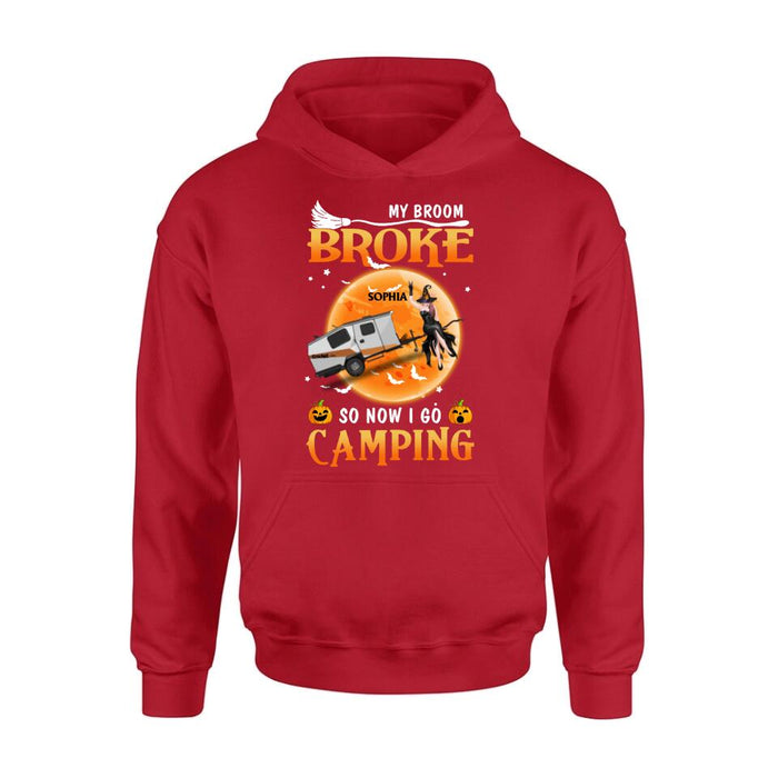 Personalized Camping Witch T-Shirt/Hoodie/Long Sleeve/Sweatshirt - Gift Idea For Halloween/Birthday - My broom broke so now I go camping