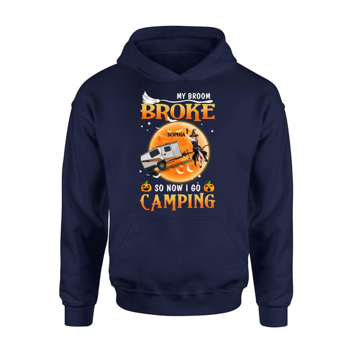 Personalized Camping Witch T-Shirt/Hoodie/Long Sleeve/Sweatshirt - Gift Idea For Halloween/Birthday - My broom broke so now I go camping
