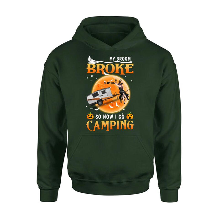 Personalized Camping Witch T-Shirt/Hoodie/Long Sleeve/Sweatshirt - Gift Idea For Halloween/Birthday - My broom broke so now I go camping