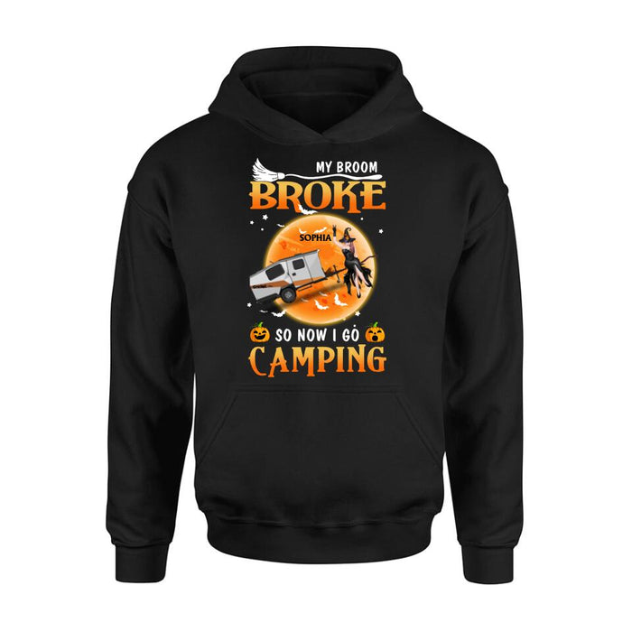 Personalized Camping Witch T-Shirt/Hoodie/Long Sleeve/Sweatshirt - Gift Idea For Halloween/Birthday - My broom broke so now I go camping