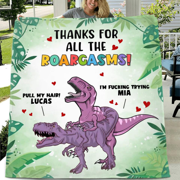 Personalized Roargasms Couple Fleece Throw Blanket/Quilt - Valentine's Day Gift Idea For Couple - Thanks For All The Roargasms!