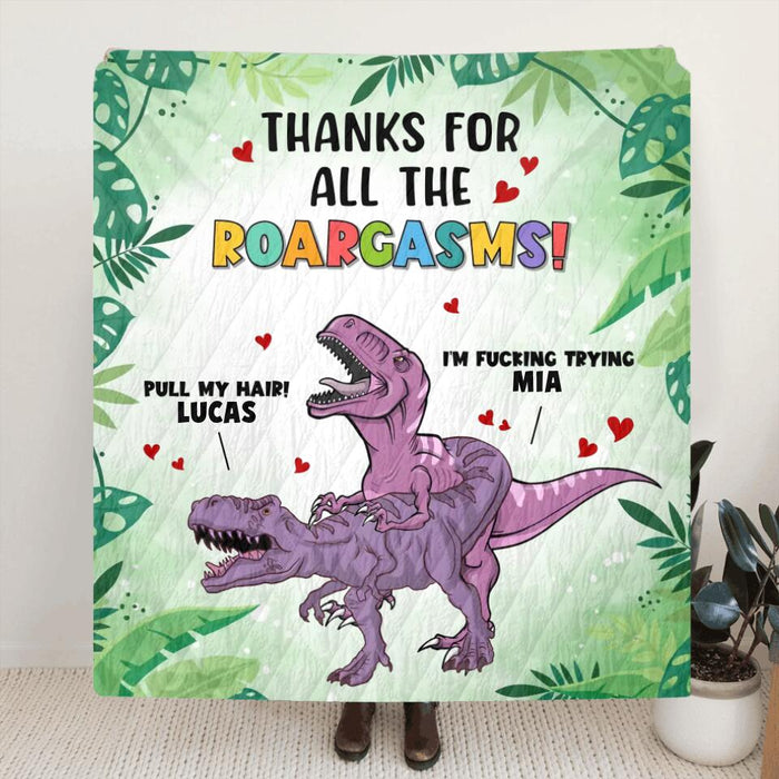 Personalized Roargasms Couple Fleece Throw Blanket/Quilt - Valentine's Day Gift Idea For Couple - Thanks For All The Roargasms!
