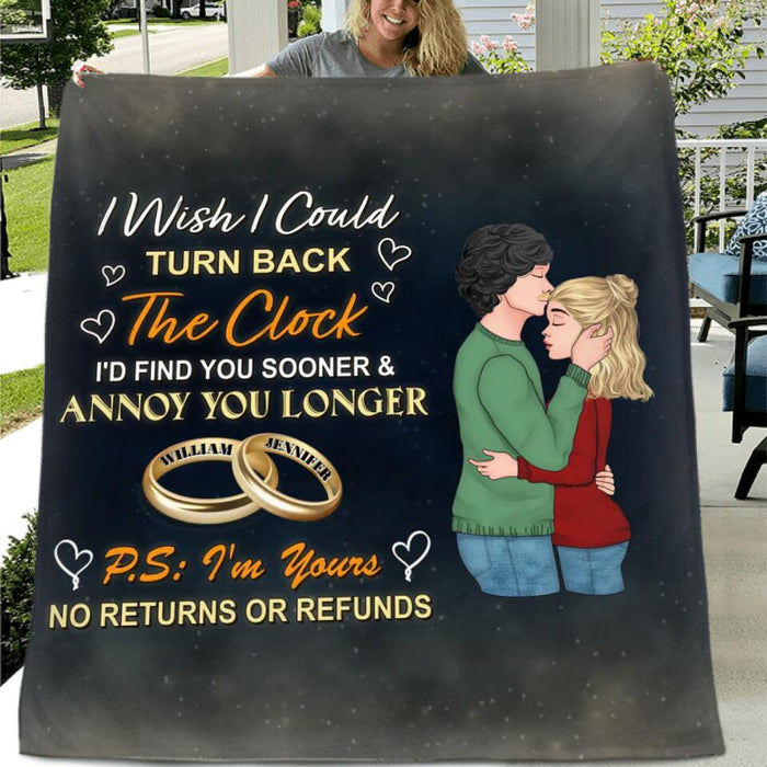 Personalized Couple Fleece Throw Blanket/Quilt - Gift Idea For Couple - Mother's Day Gift For Wife From Husband - I Wish I Could Turn Back The Clock