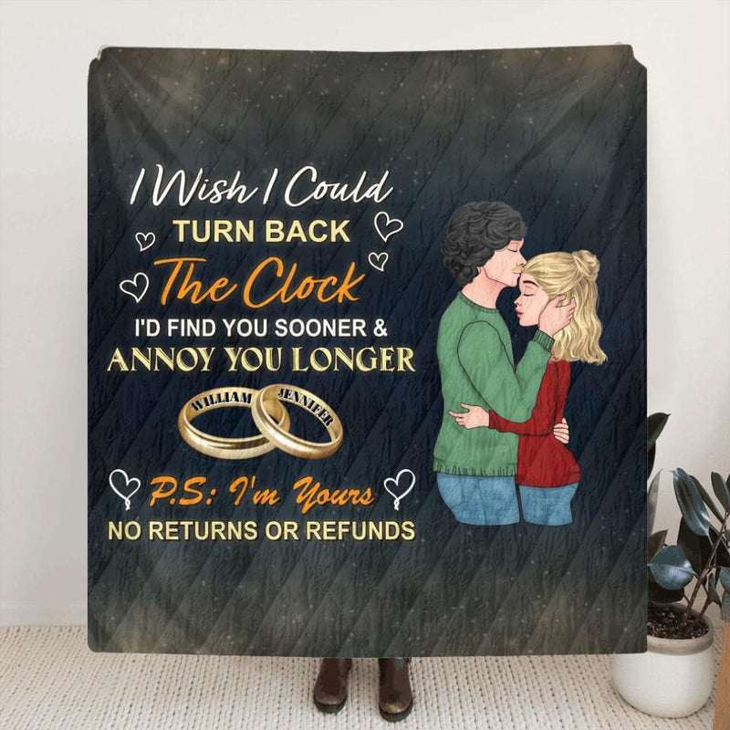 Personalized Couple Quilt/Fleece Throw Blanket - Gift Idea For Couple - Mother's Day Gift For Wife From Husband - I Wish I Could Turn Back The Clock