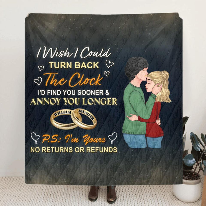 Personalized Couple Fleece Throw Blanket/Quilt - Gift Idea For Couple - Mother's Day Gift For Wife From Husband - I Wish I Could Turn Back The Clock