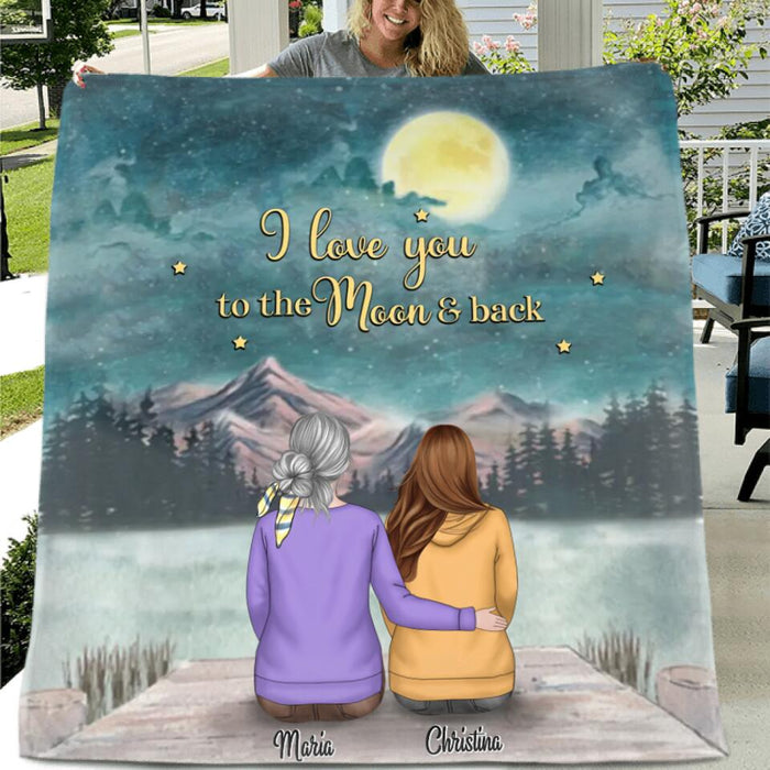 Personalized Mom & Up to 2 Daughters Quilt/Fleece Blanket - Best mother’s day gift ideas - I love you to the moon and back