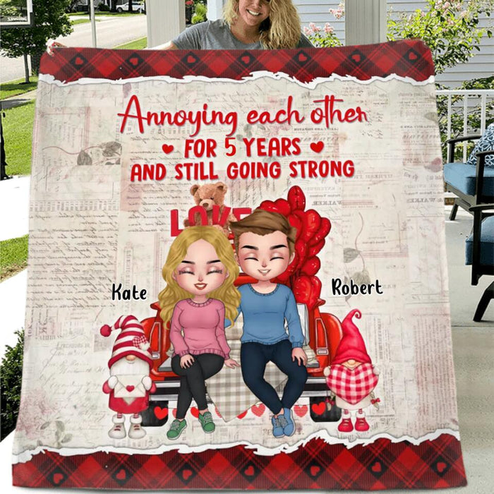 Personalized Couple Truck Pillow Cover/Fleece Throw Blanket/Quilt - Gift For Couple - Mother's Day Gift For Wife From Husband - Annoying Each Other For 5 Years And Still Going Strong
