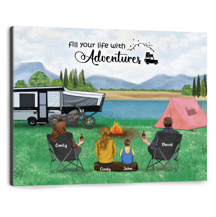 Personalized Camping Canvas - Parents with 2 Kids and up to 4 Pets - Father's Day Gift from Wife to Husband - Fill your life with adventures