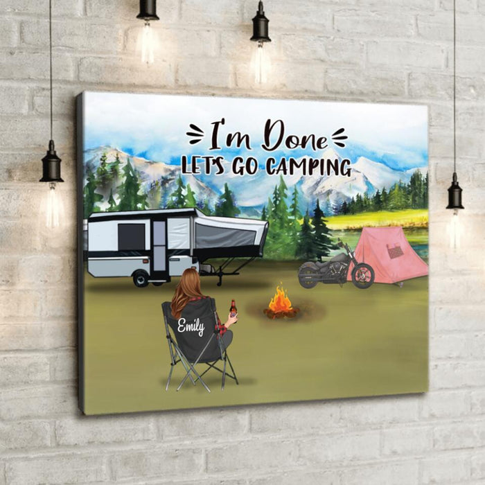 Personalized Camping Canvas - Man/Woman/Couple With Up to 5 Pets - I'm Done Let's Go Camping