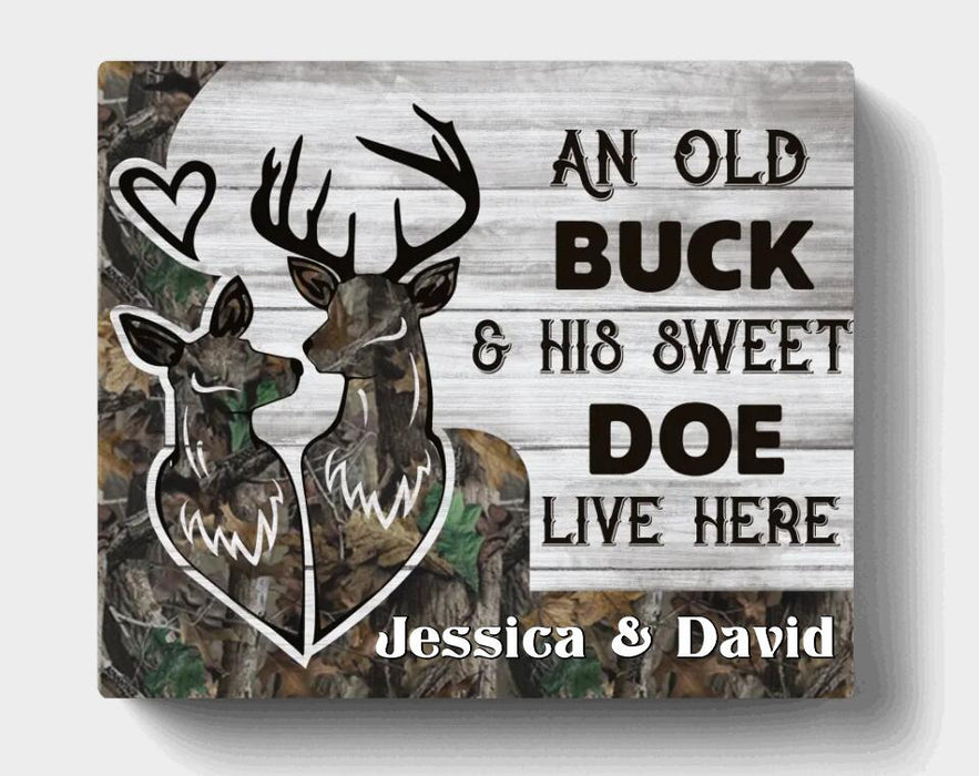 Personalized Hunting Canvas - Gift For Couple, Husband and Wife - Deer Hunting Canvas - An old buck & his sweet doe live here