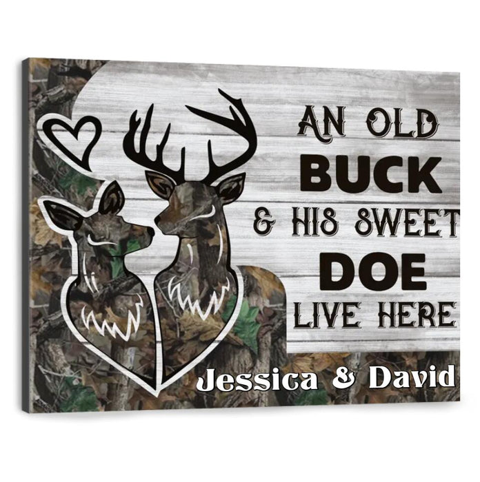 Personalized Hunting Canvas - Gift For Couple, Husband and Wife - Deer Hunting Canvas - An old buck & his sweet doe live here