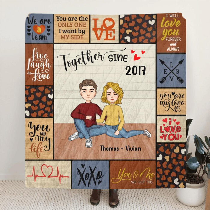 Personalized Together Couple Fleece Throw Blanket/Quilt/Pillow Cover - Gift Idea For Couple - Together Since 2017