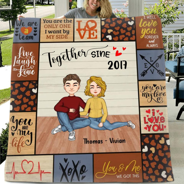 Personalized Together Couple Fleece Throw Blanket/Quilt/Pillow Cover - Gift Idea For Couple - Together Since 2017