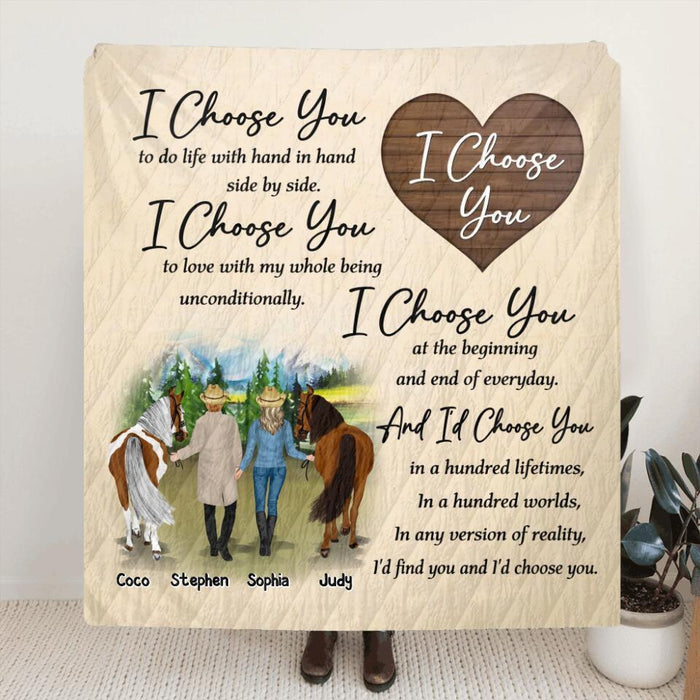 Personalized Farmer Horse Couple Fleece Throw Blanket/Quilt - Gift Idea For Couple/Husband And Wife - Mother's Day Gift From Husband - I Choose You