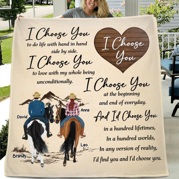 Personalized Farmer Couple Riding Horse Fleece Throw Blanket/Quilt - Gift Idea For Couple/Husband And Wife - I Choose You