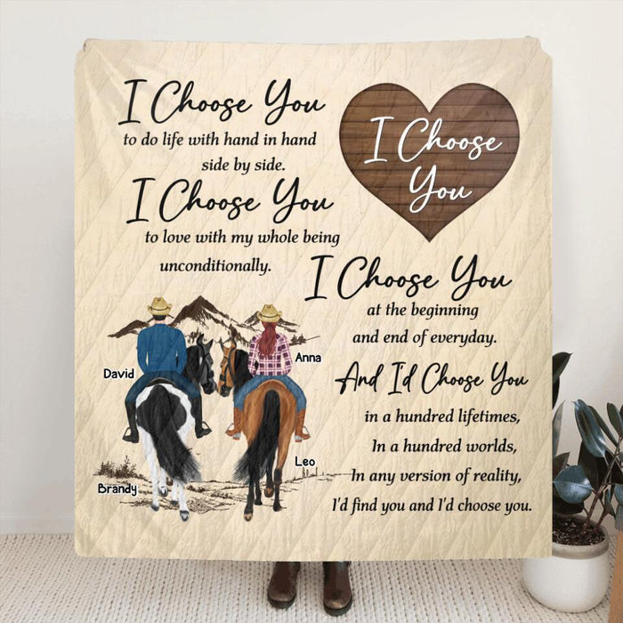 Personalized Farmer Couple Riding Horse Fleece Throw Blanket/Quilt - Gift Idea For Couple/Husband And Wife - I Choose You