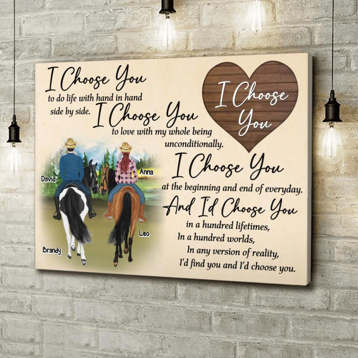 Personalized Farmer Couple Riding Horse Canvas - Gift Idea For Couple/Husband And Wife/Mother's Day Gift From Husband - I Choose You