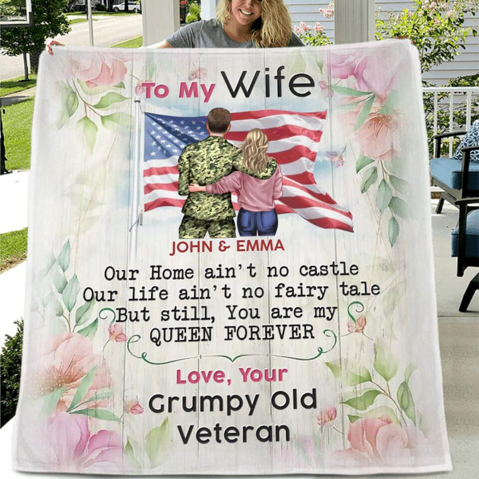 Personalized To My Veteran's Wife Fleece Throw Blanket/Quilt - Gift Idea For Veteran's Wife/ Gift For Her/ Mother's Day Gift From Husband