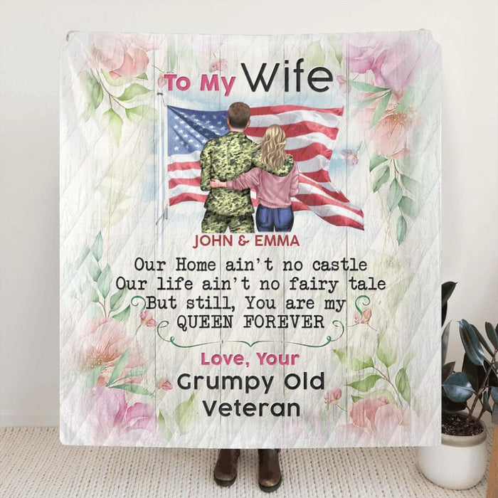 Personalized To My Veteran's Wife Fleece Throw Blanket/Quilt - Gift Idea For Veteran's Wife/ Gift For Her/ Mother's Day Gift From Husband