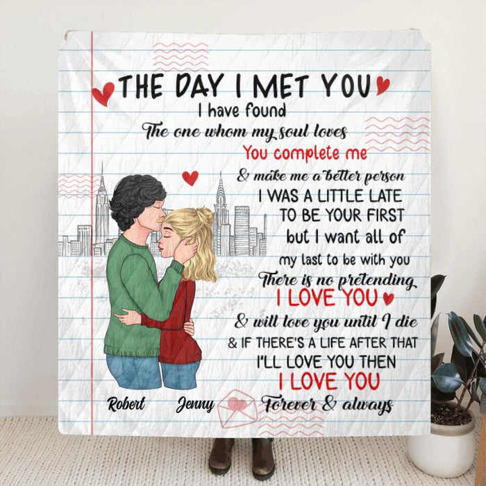 Personalized Couple Fleece Throw Blanket/Quilt/Pillow Cover - Mother's Day Gift For Wife From Husband - The Day I Met You