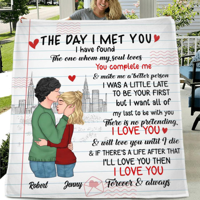 Personalized Couple Fleece Throw Blanket/Quilt/Pillow Cover - Mother's Day Gift For Wife From Husband - The Day I Met You