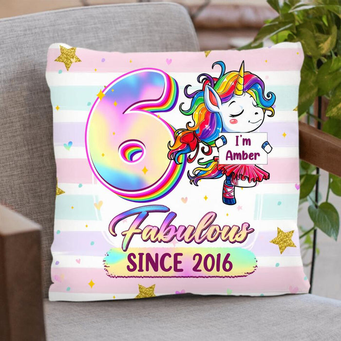 Personalized Birthday Girl Unicorn Pillow Cover - Birthday Gift Idea For Baby/Daughter - Fabulous