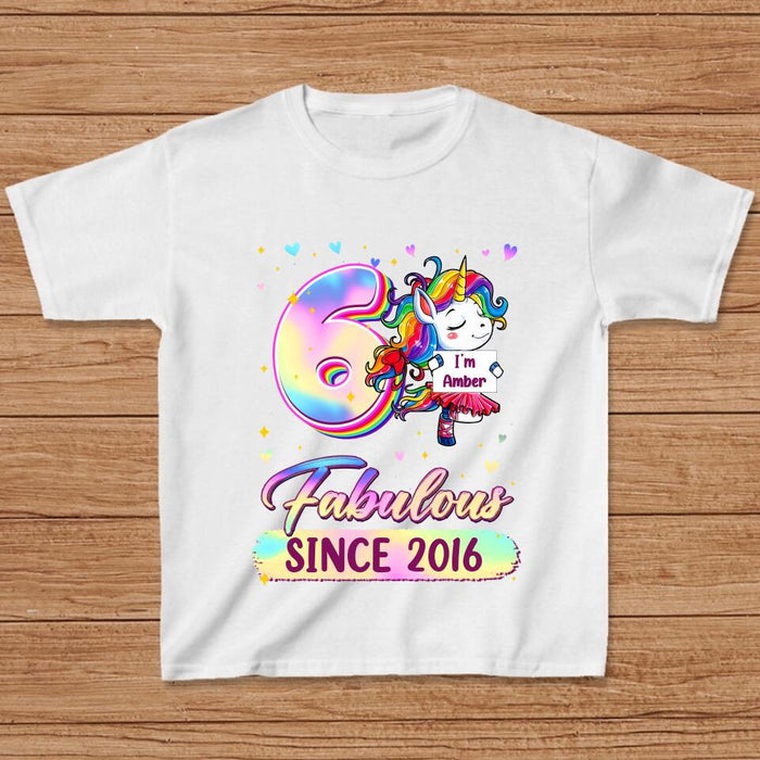 Personalized Birthday Girl Unicorn T-shirt - Birthday Gift Idea For Baby/Daughter - Fabulous