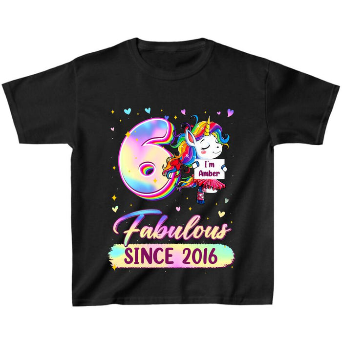 Personalized Birthday Girl Unicorn T-shirt - Birthday Gift Idea For Baby/Daughter - Fabulous