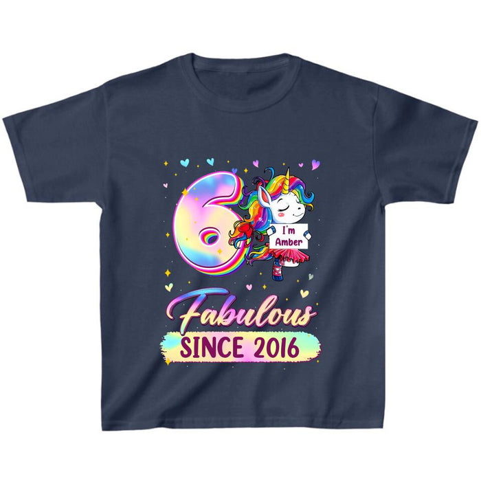 Personalized Birthday Girl Unicorn T-shirt - Birthday Gift Idea For Baby/Daughter - Fabulous
