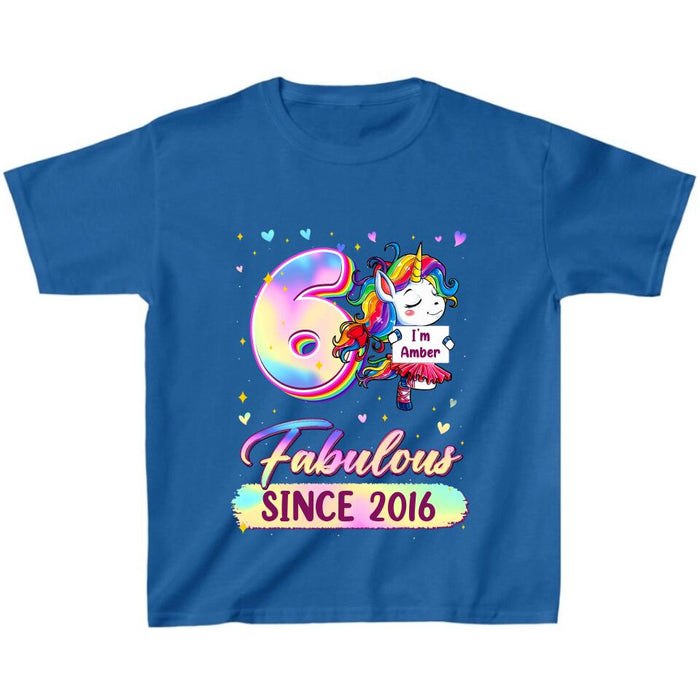 Personalized Birthday Girl Unicorn T-shirt - Birthday Gift Idea For Baby/Daughter - Fabulous