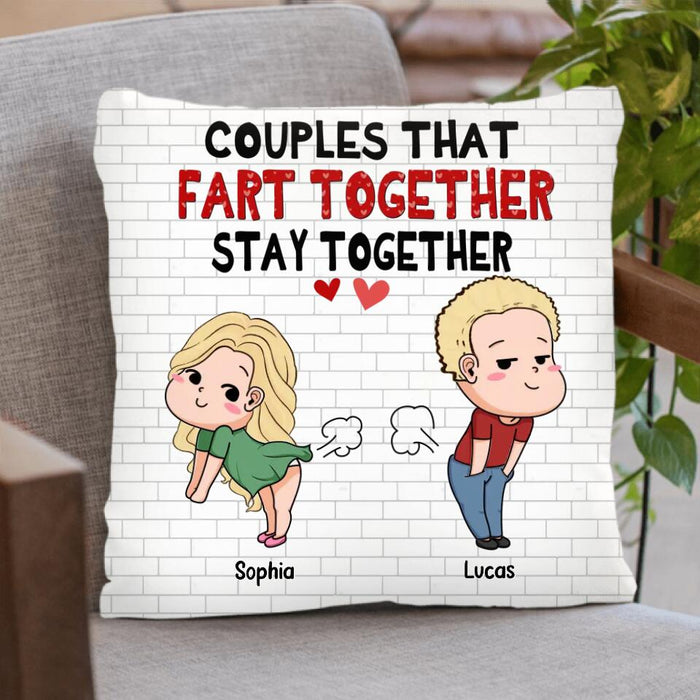 Personalized Cute Fart Couple Pillow Cover - Valentine's Day Gift For Couple - Couples That Fart Together Stay Together