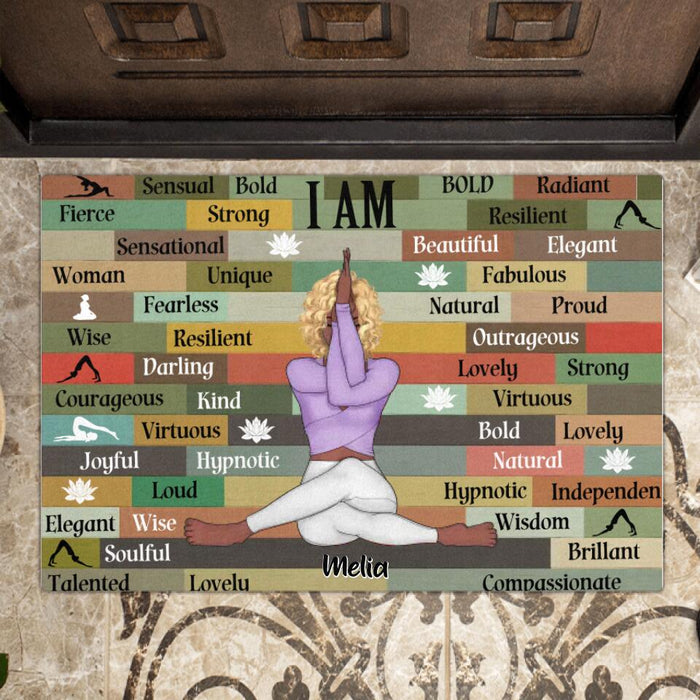 Personalized Yoga Girl Doormat - Gift Idea For Yoga Lovers - I Am Sensual, Bold