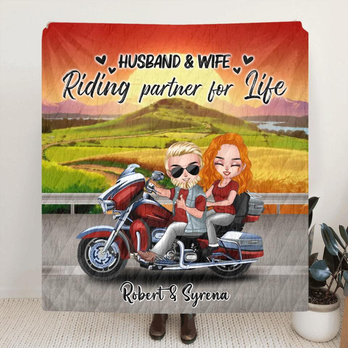 Personalized Couple Riding Fleece/Quilt Blanket - Gift Idea For Couple/Biker - Husband & Wife Riding Partner For Life
