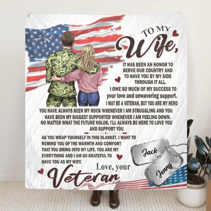 Personalized Veteran & Wife Fleece Throw Blanket/Quilt - Gift Idea For Veteran's Wife - To My Wife