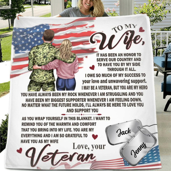 Personalized Veteran & Wife Fleece Throw Blanket/Quilt - Gift Idea For Veteran's Wife - To My Wife