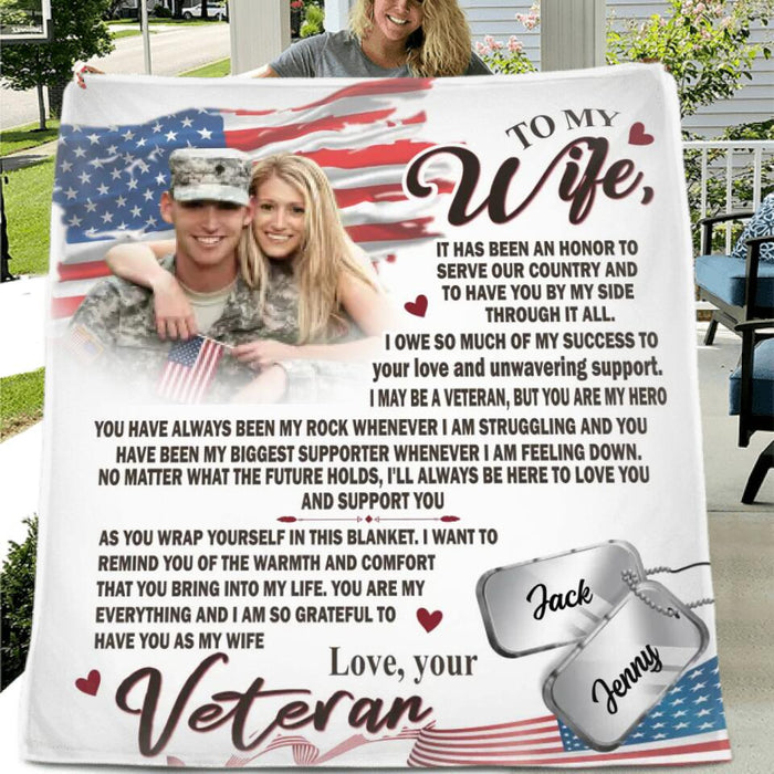 Personalized Veteran & Wife Photo Fleece Throw Blanket/Quilt - Gift Idea For Veteran's Wife