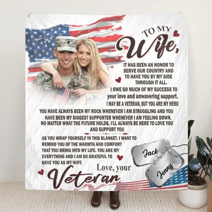 Personalized Veteran & Wife Photo Fleece Throw Blanket/Quilt - Gift Idea For Veteran's Wife