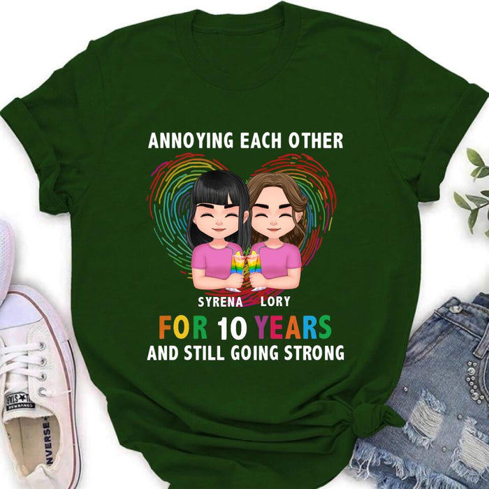 Custom Personalized LGBT Couple T-shirt/ Long Sleeve/ Sweatshirt/ Hoodie - Gift Idea For Gay/ Lesbian Couple - Annoying Each Other For 10 Years And Still Going Strong