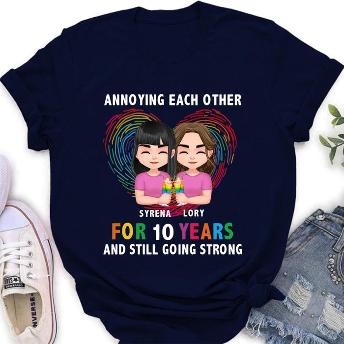 Custom Personalized LGBT Couple T-shirt/ Long Sleeve/ Sweatshirt/ Hoodie - Gift Idea For Gay/ Lesbian Couple - Annoying Each Other For 10 Years And Still Going Strong