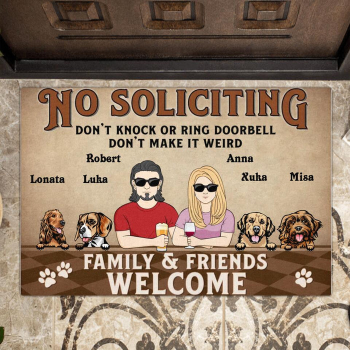 Personalized Couple Doormat - Gift Idea For Her/Him/Dog Lovers - Up to 4 Dogs - No Soliciting Don't Knock Or Ring Doorbell, Don't Make It Weird
