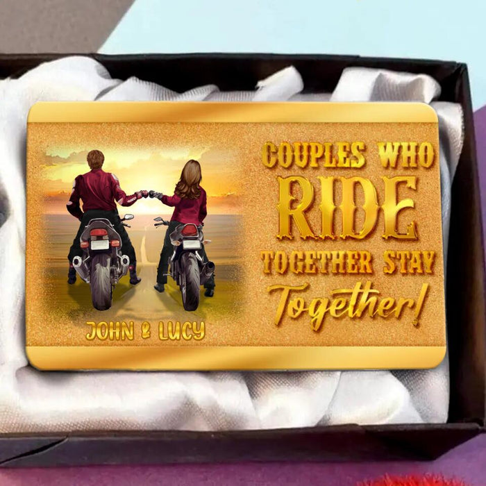 Personalized Biker Wallet Aluminum Card - Gift Idea For Couple/Parents/Wedding/Anniversary - Couples Who Ride Together Stay Together