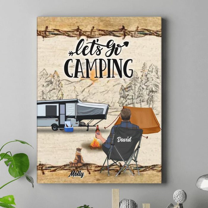 Personalized Camping Vertical Canvas - Gift Idea For Camping Lovers - Couple/Single Man/Woman With Up to 6 Pets - Let's Go Camping