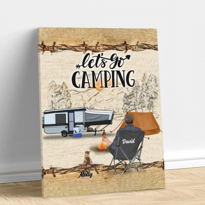 Personalized Camping Vertical Canvas - Gift Idea For Camping Lovers - Couple/Single Man/Woman With Up to 6 Pets - Let's Go Camping