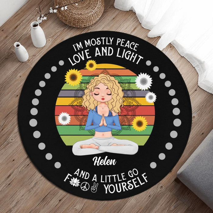 Personalized Yoga Girl Foldable Round Rug - Gift Idea For Yoga Lovers - I'm Mostly Peace Love And Light