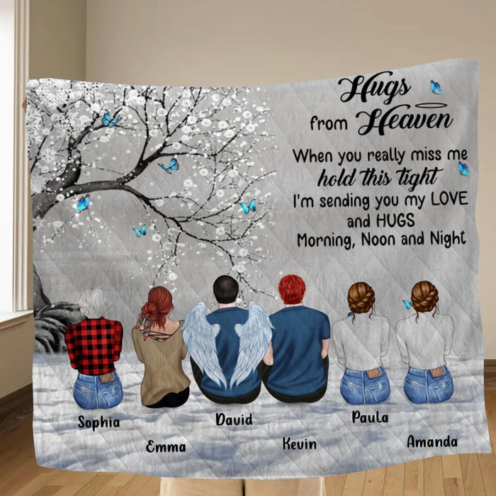 Personalized Memorial Fleece Throw Blanket/Quilt - Up to 6 People - Memorial Gift Idea for Family/Friends - Hugs From Heaven