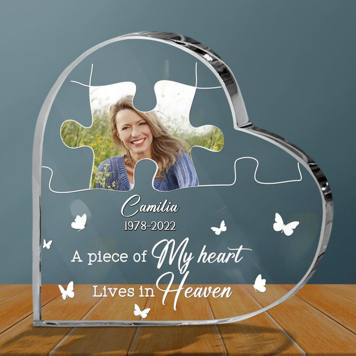 Personalized Memorial Acrylic Plaque - Memorial Gift Idea For Family Members - A Piece Of My Heart Lives In Heaven